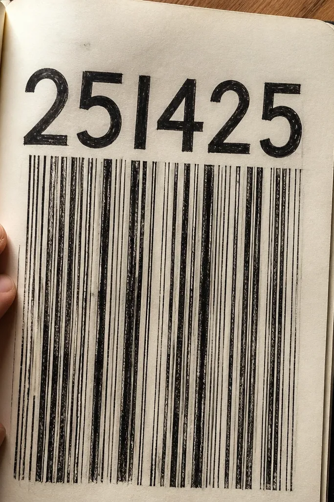 Barcode-like stripes on a page with a bold number title