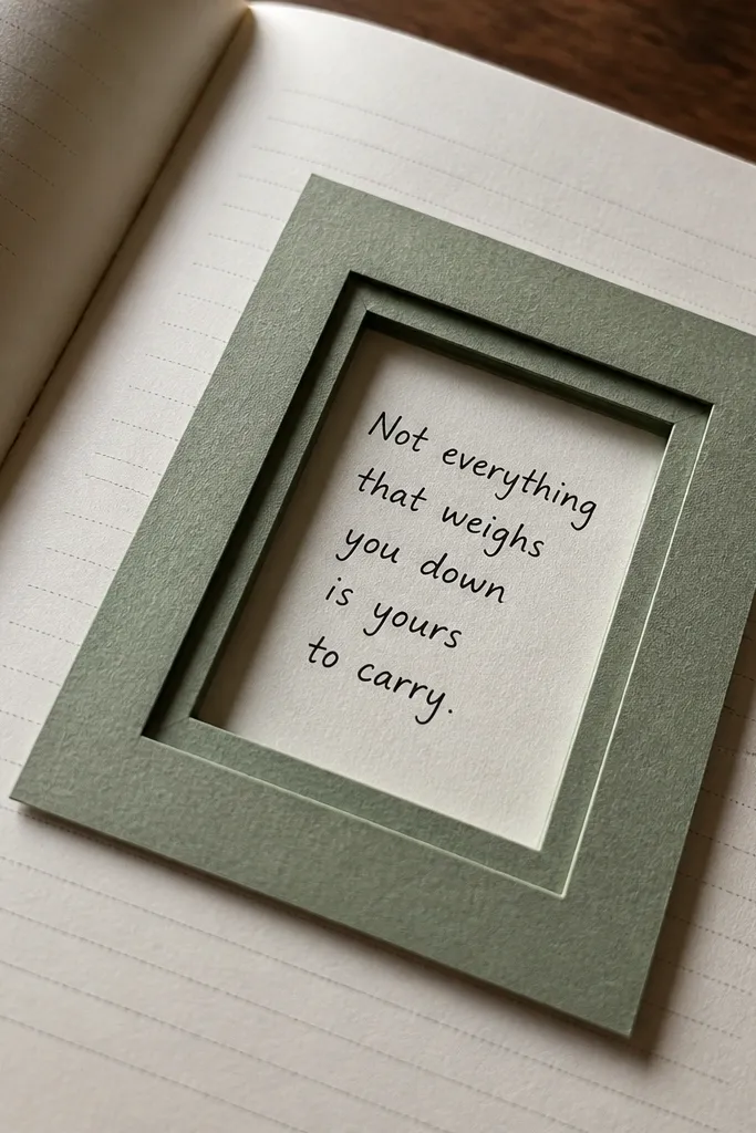 Layered cut-paper window framing a quote on white paper