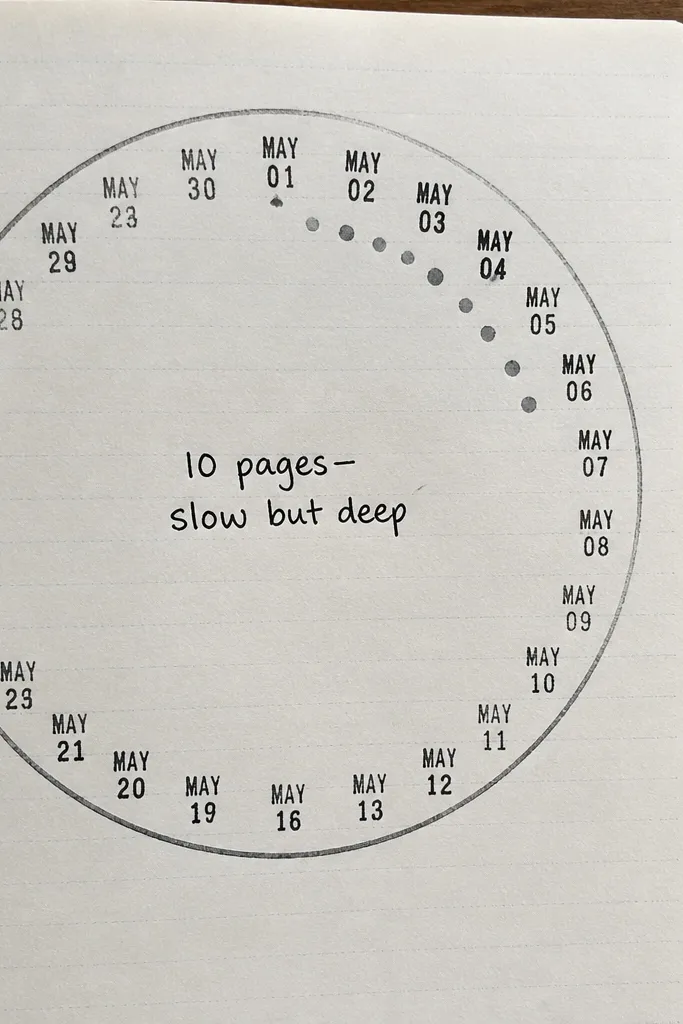 Circular stamp wheel for dates with a small reading summary in the center