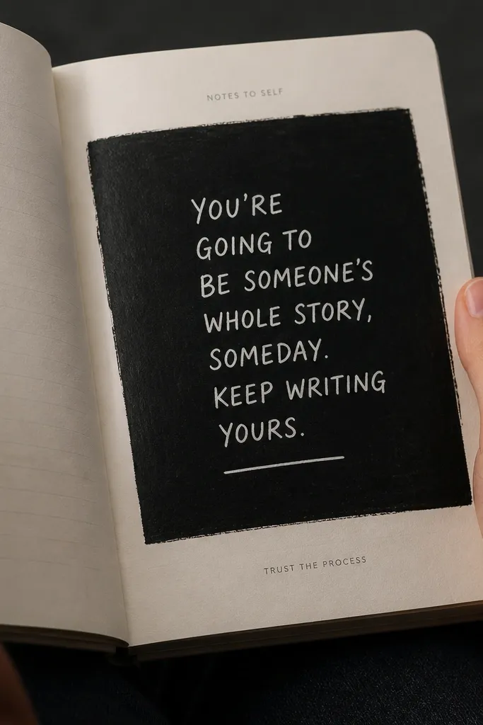 Dark black rectangle with white gel pen quote text on a clean page