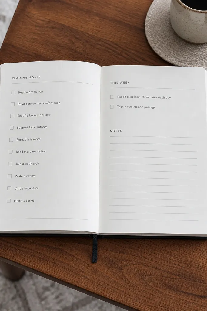 Minimal checklist with checkboxes and small goal labels on a clean grid.