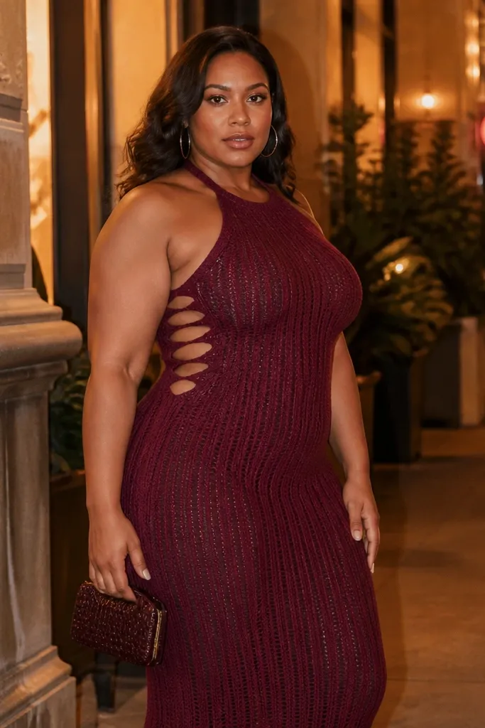 Ribbed crochet bodycon dress with side cutouts