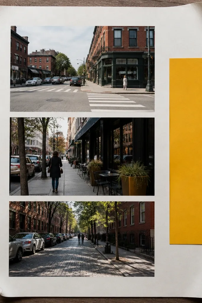 Three photos stacked vertically with one large date tag on the side