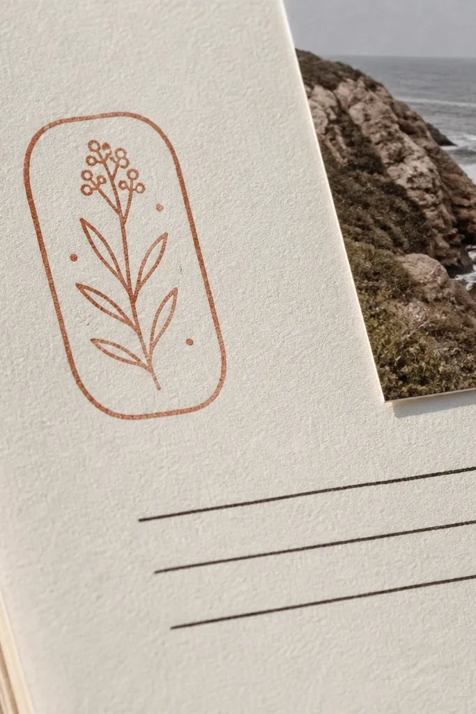 Circular stamp outline with date text and a few journaling lines on a light background