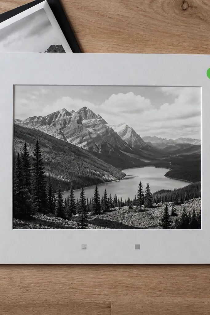 Black-and-white in a frame with one colored dot label
