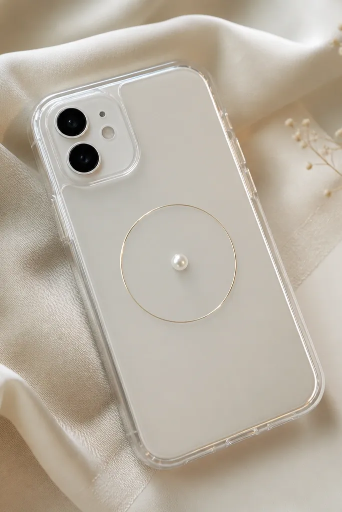 A clear case with a single pearl-like dot in the center and a thin circular ring around it, both under a glossy resin coat.