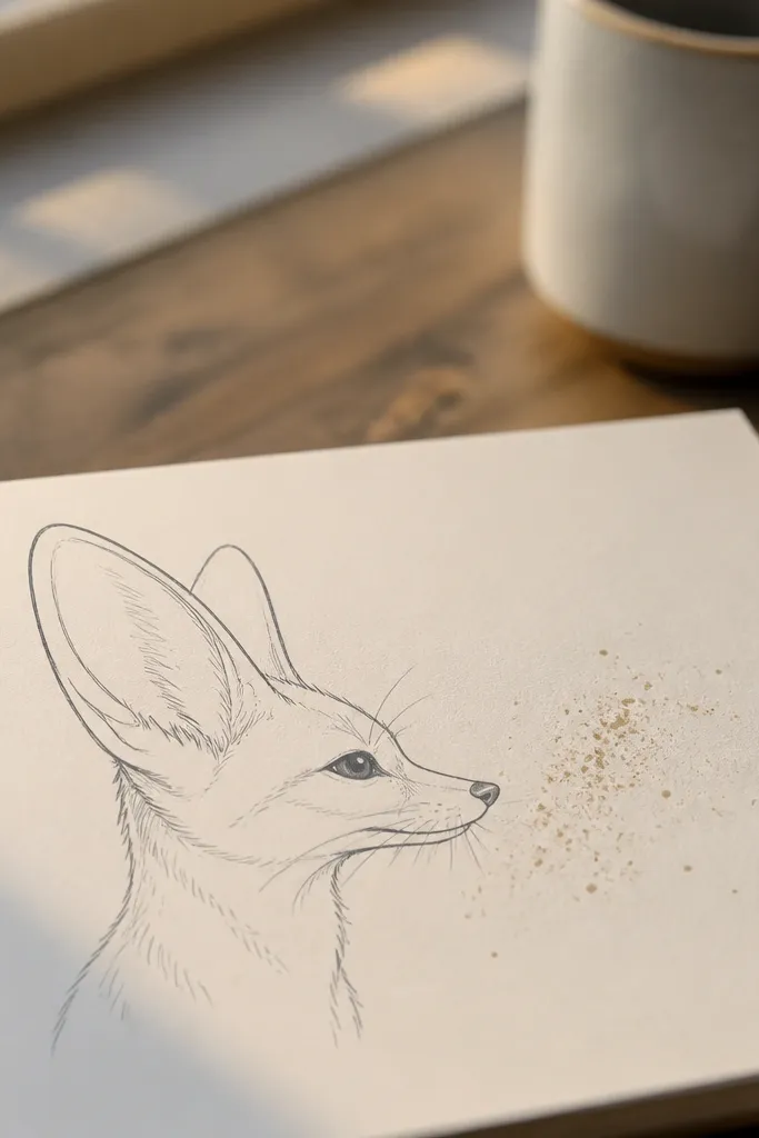 Side profile fennec outline with small dot texture in the background.