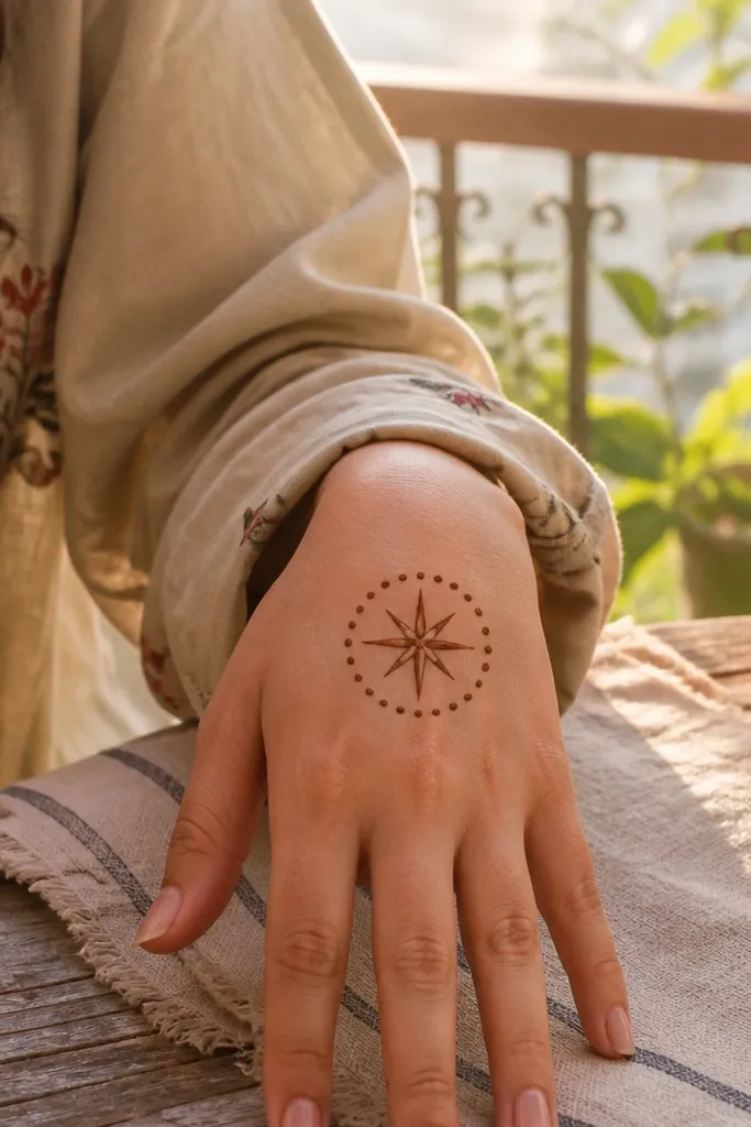 A small starburst in the center with thin dot ring around it