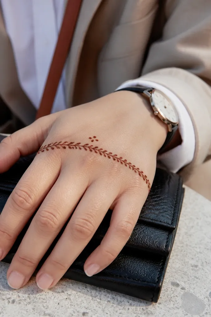 Two thin circular rings wrapping the midline of the back of the hand