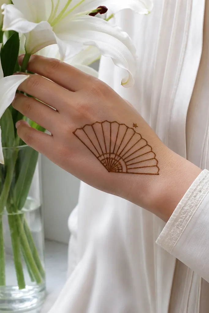 An open fan shape near the wrist made of thin ribs and dots