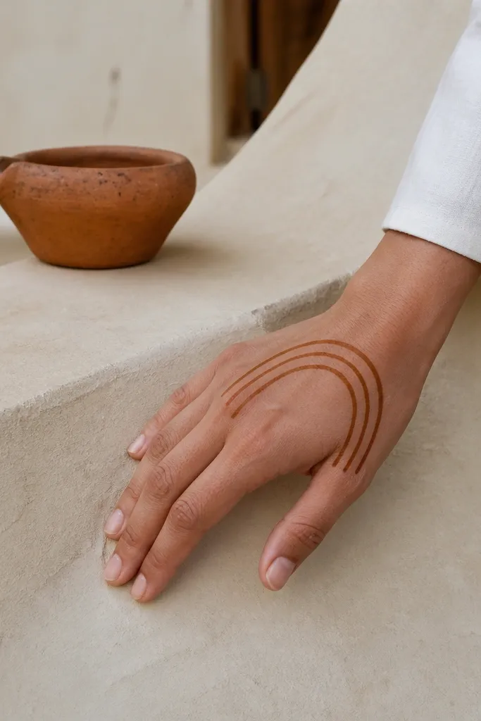 Three nested arc lines framing the back of the hand
