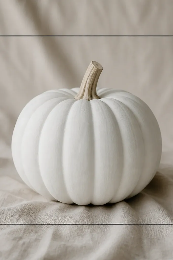A matte white pumpkin with a thin black rectangular outline floating around the center. The rectangle doesn't touch the pumpkin edges; it looks like a frame.