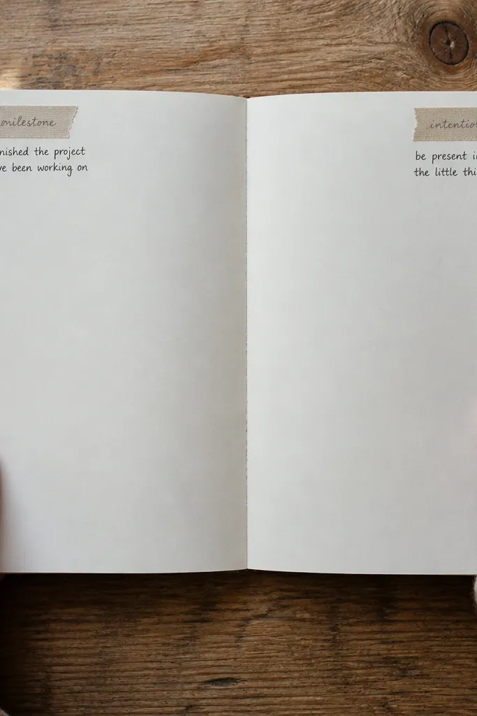 Light page with linen-texture tape corner labels and short handwritten lines