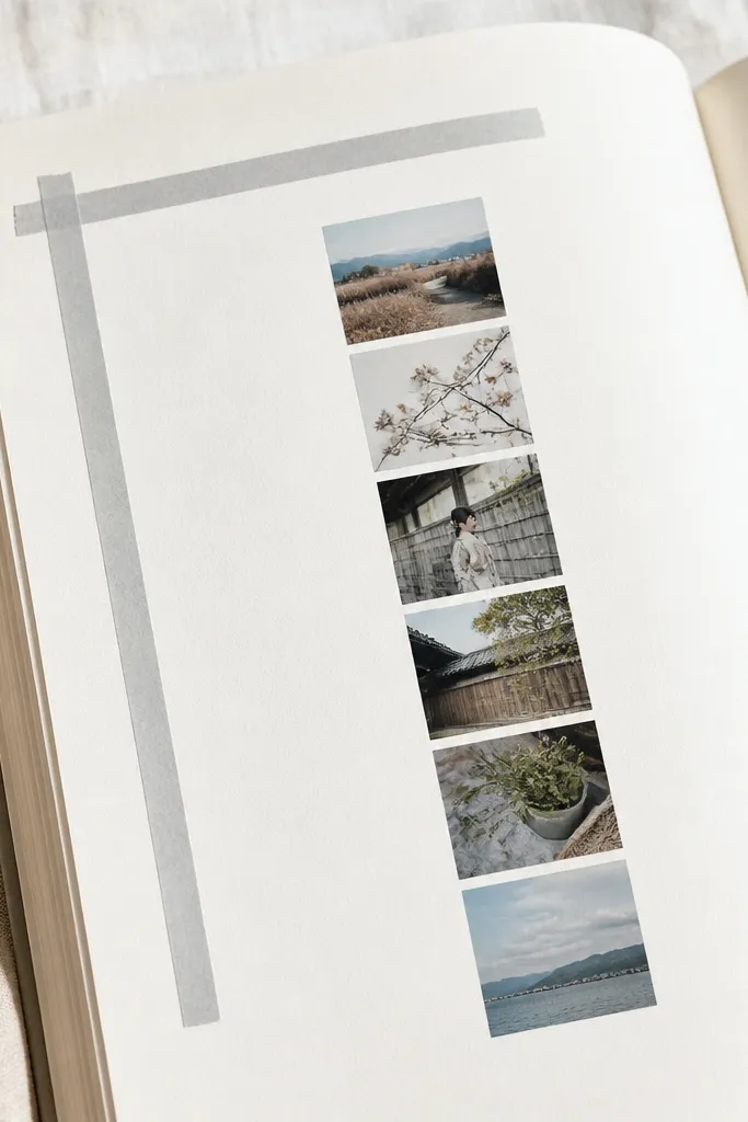 Matte washi corner frame with a small vertical strip of micro photos