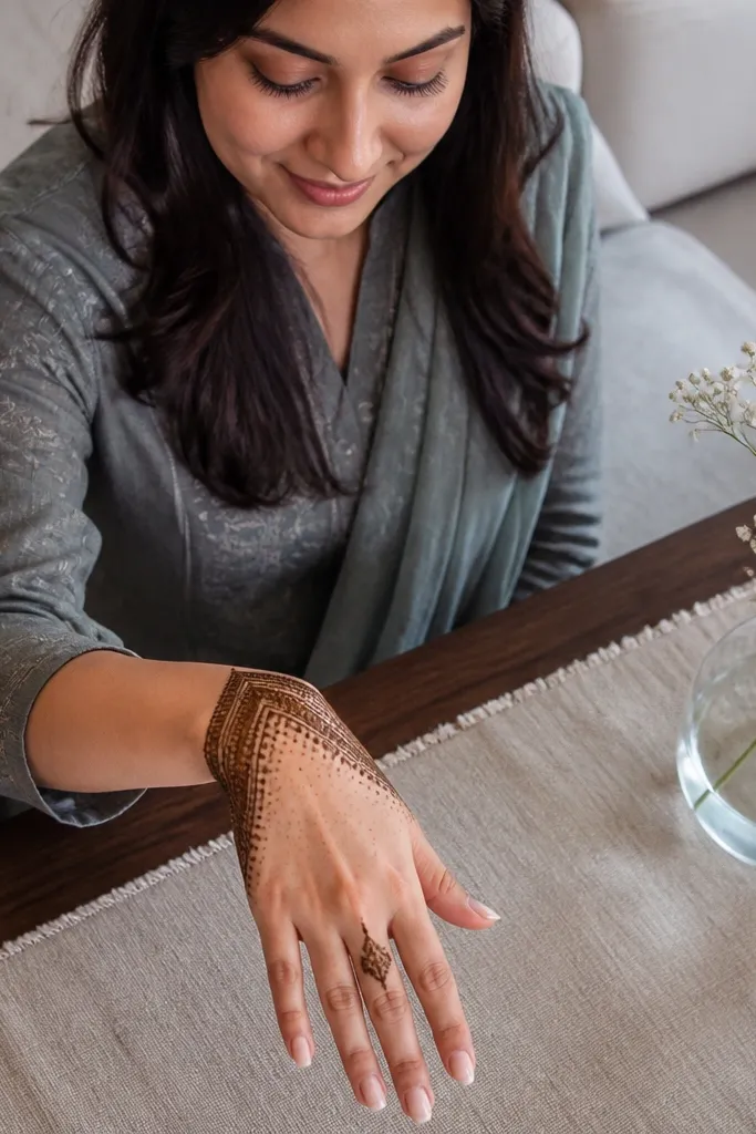 Double arch lines at wrist with micro dot pattern across back hand