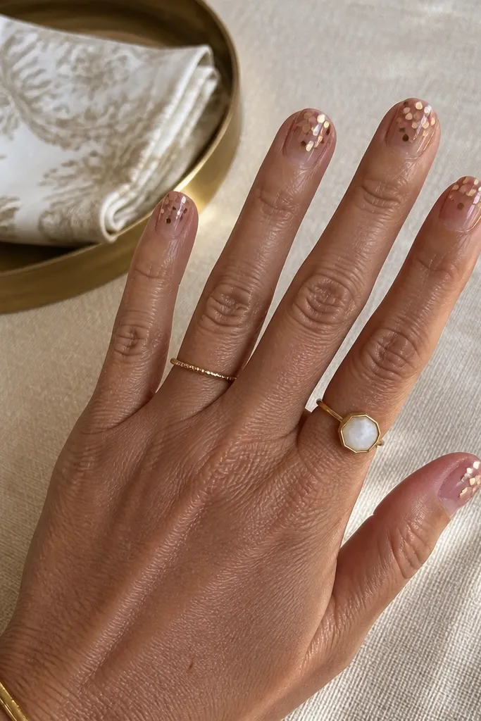 Tiny dots clustered at each fingertip with a thin outline down the finger sides.