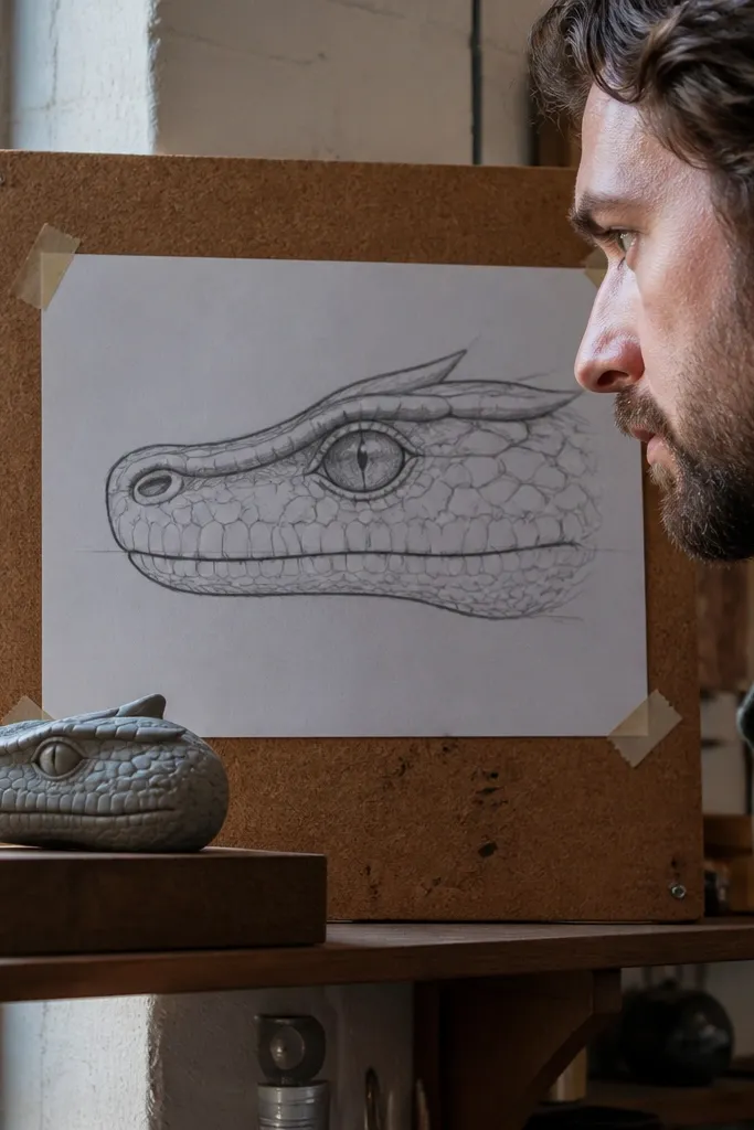 Side view snake head with half-closed eye and a raised ridge on the snout