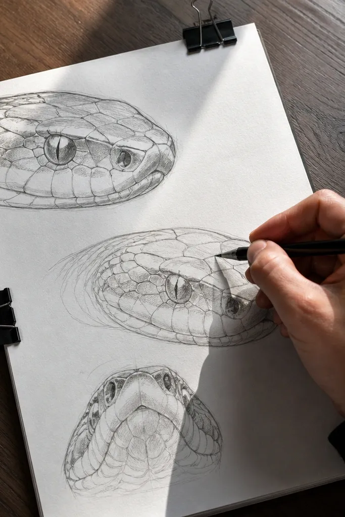 Top-down angled snake head showing nostrils and the top snout plane