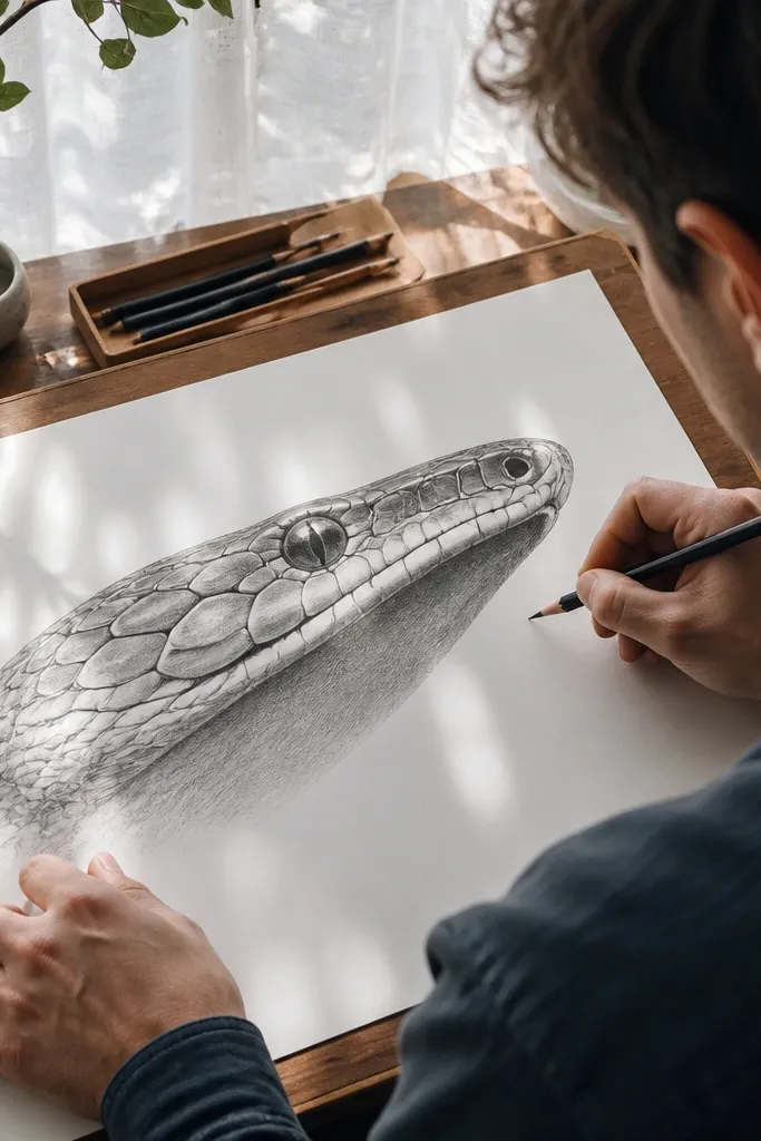 Snake head with bright lip edge and gentle shadow under the jaw