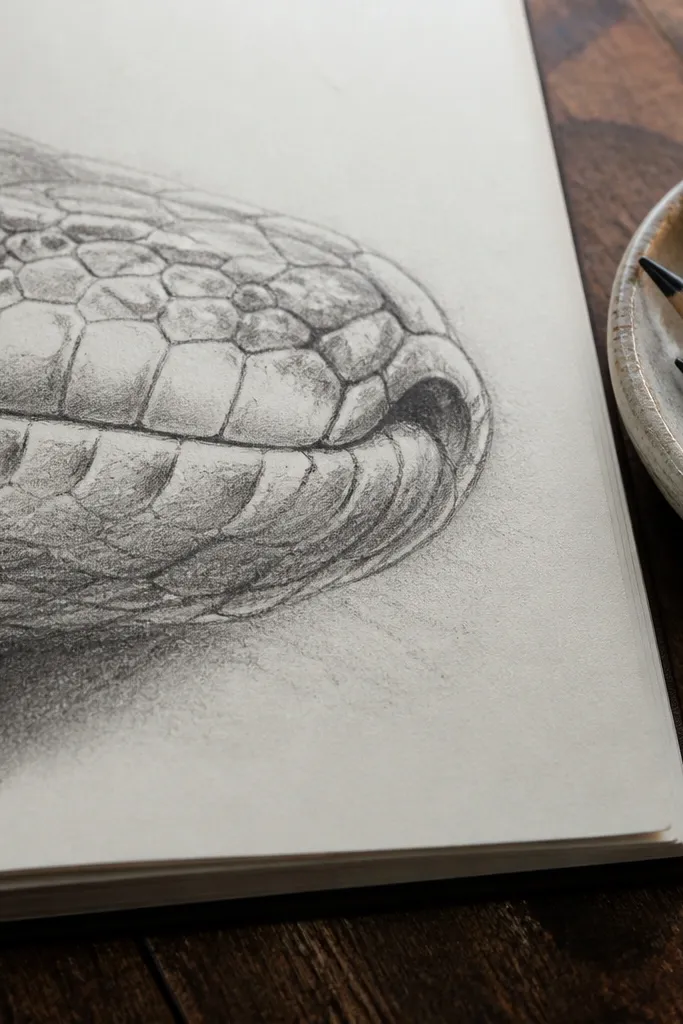 Snake head with mouth corner curl and small lip scales