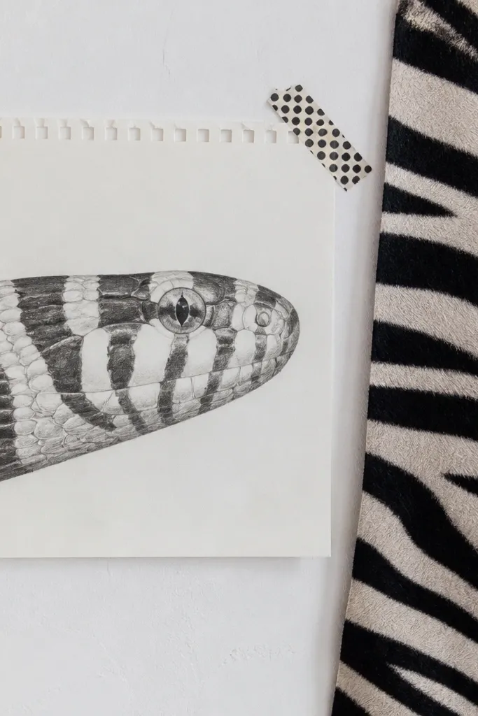 Snake head with alternating dark stripes and pale scale bands
