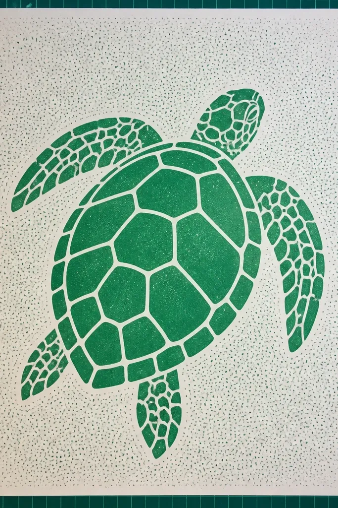 Stencil-style turtle with a background of even dot spray texture