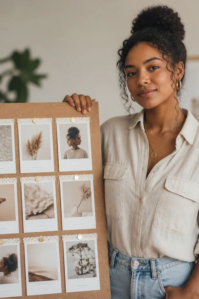 Polaroid-style photos in a grid with thin washi tape borders