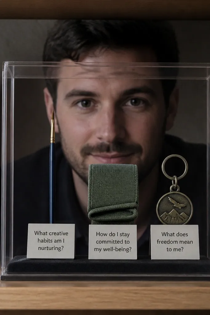 Small shadow box with mini objects and handwritten goal cards