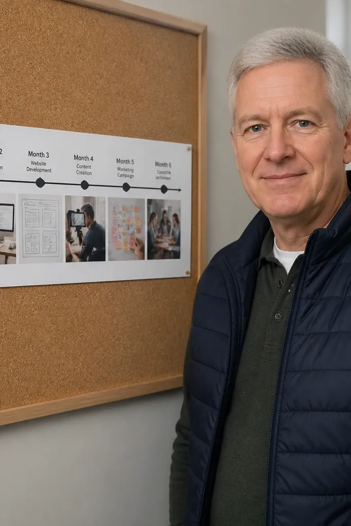 Laminated strip timeline with month labels and arrows