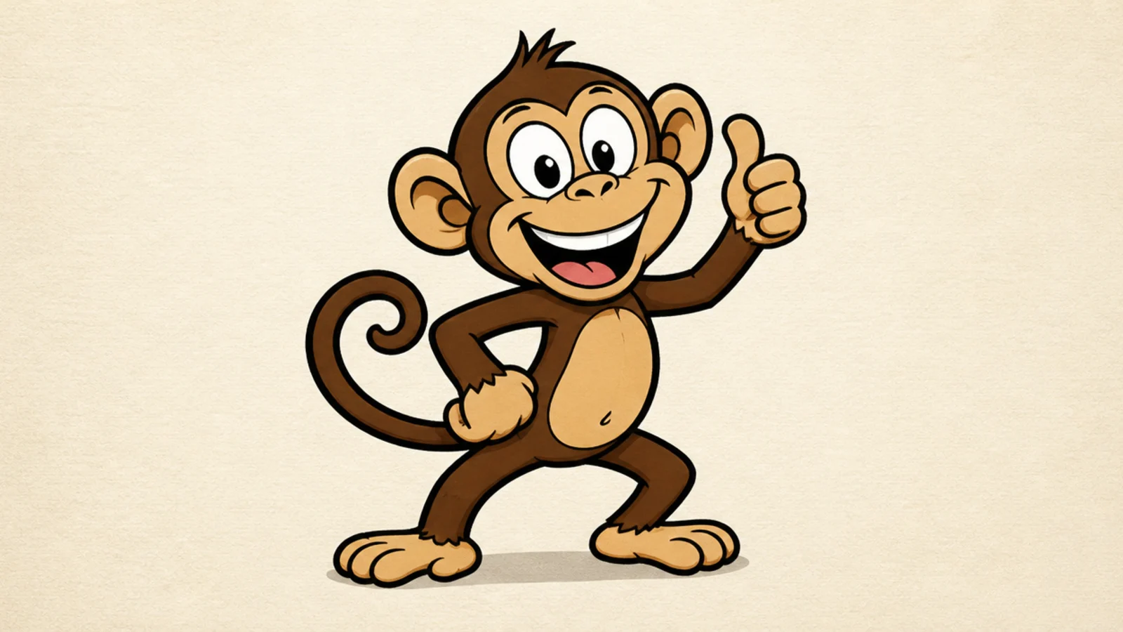A classic cartoon monkey standing with a big grin