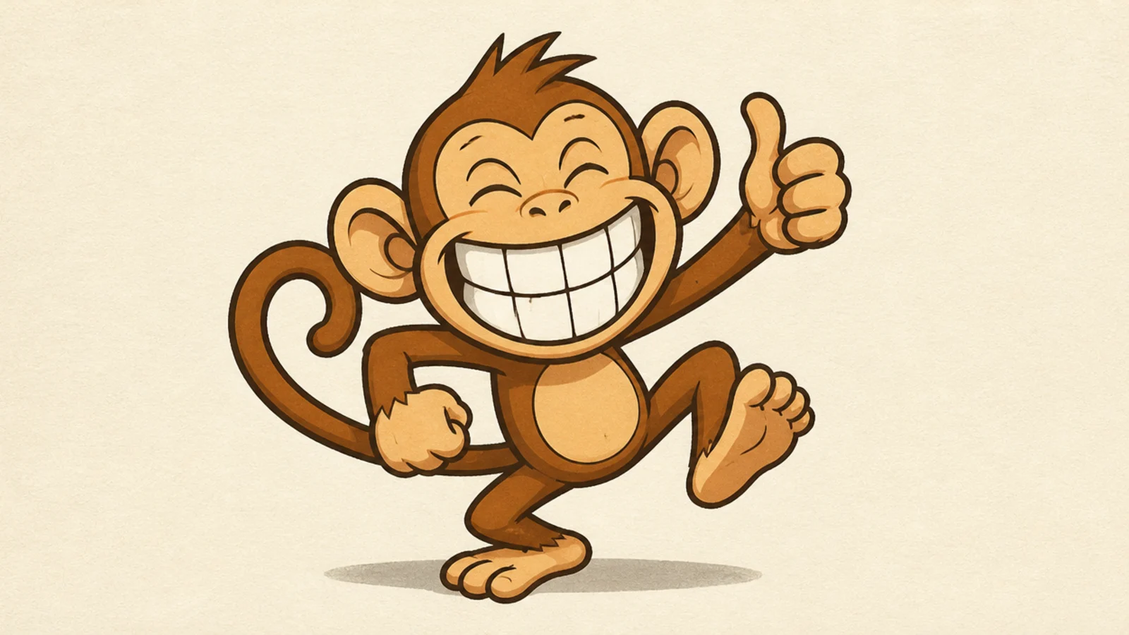 A cartoon monkey with an enormous toothy grin