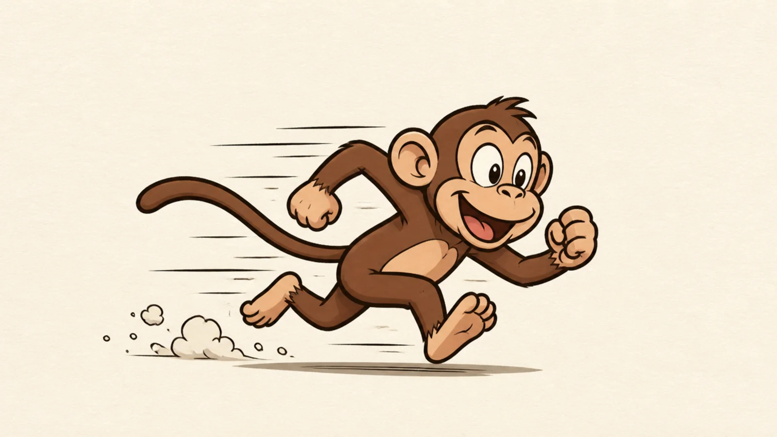 A cartoon monkey running fast with motion lines
