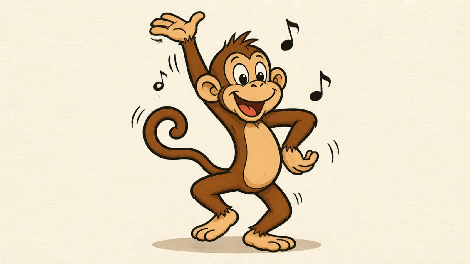 A cartoon monkey mid-dance with a big S-curve pose