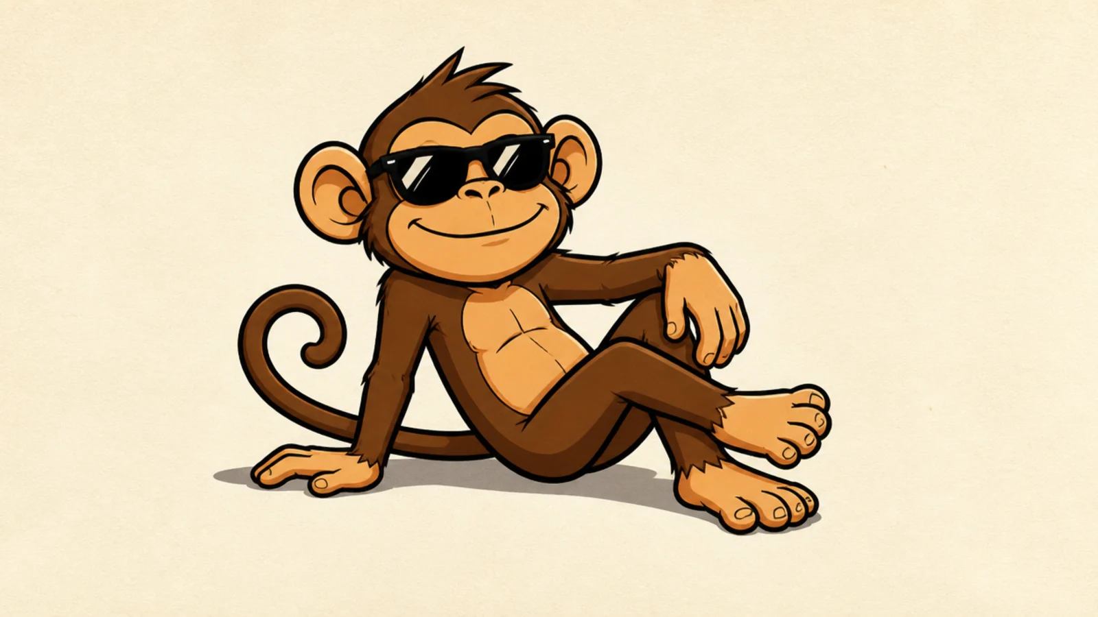 A cartoon monkey leaning back casually wearing sunglasses