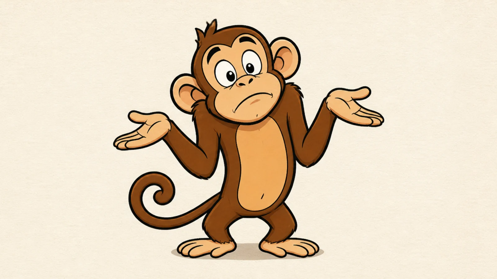 A cartoon monkey shrugging with palms up