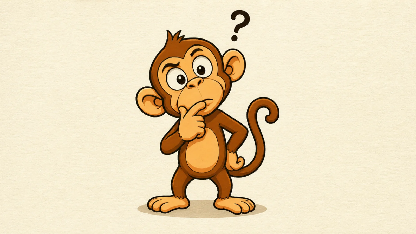 A cartoon monkey tilting its head with a curious look