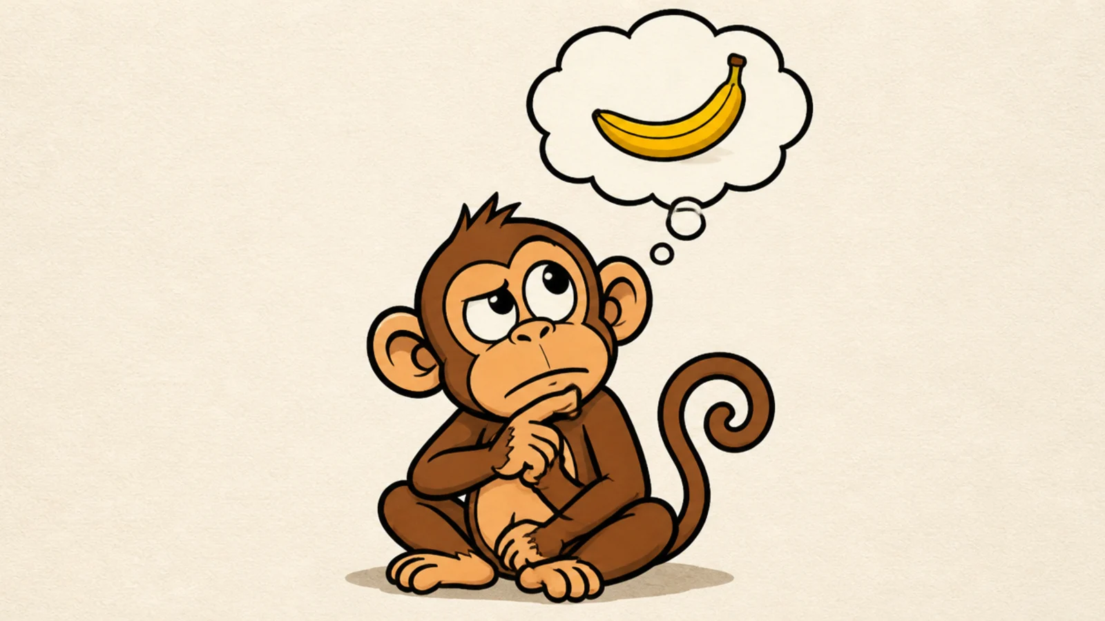 A cartoon monkey thinking with a thought bubble above