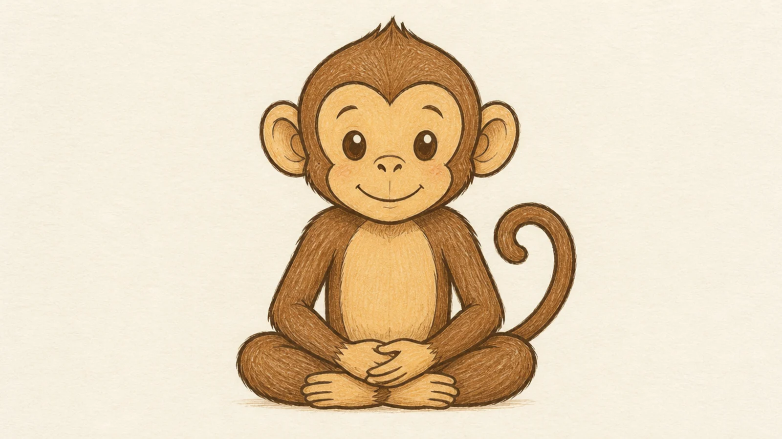 A beginner monkey drawn in a calm sitting pose