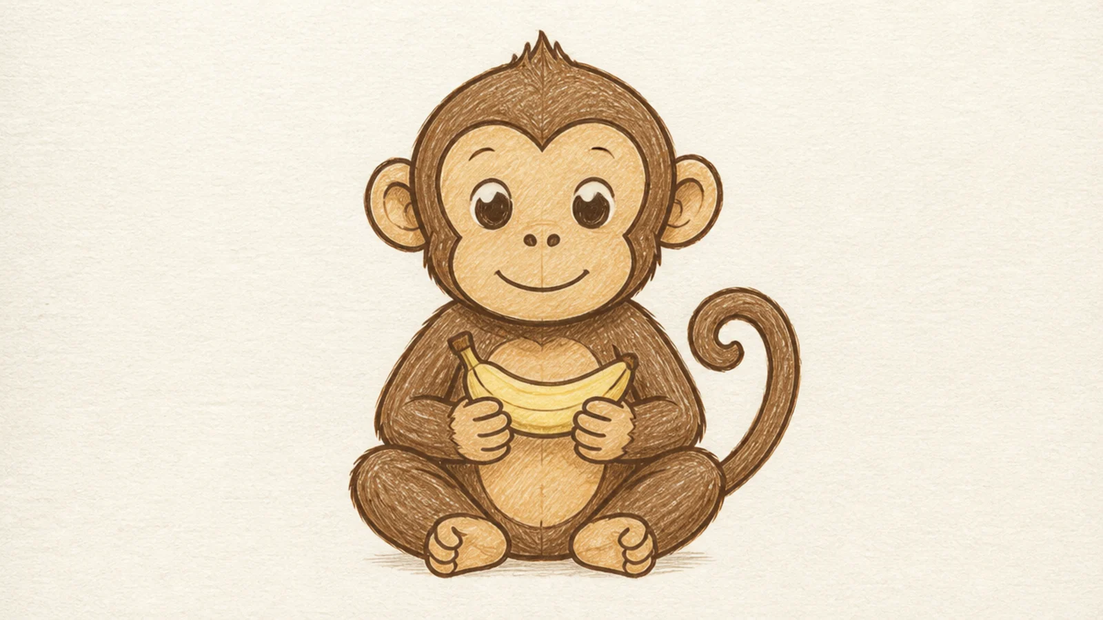 A beginner monkey drawn holding a banana