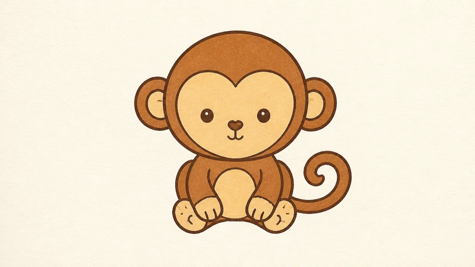 A simple round monkey face with a heart patch and two round ears