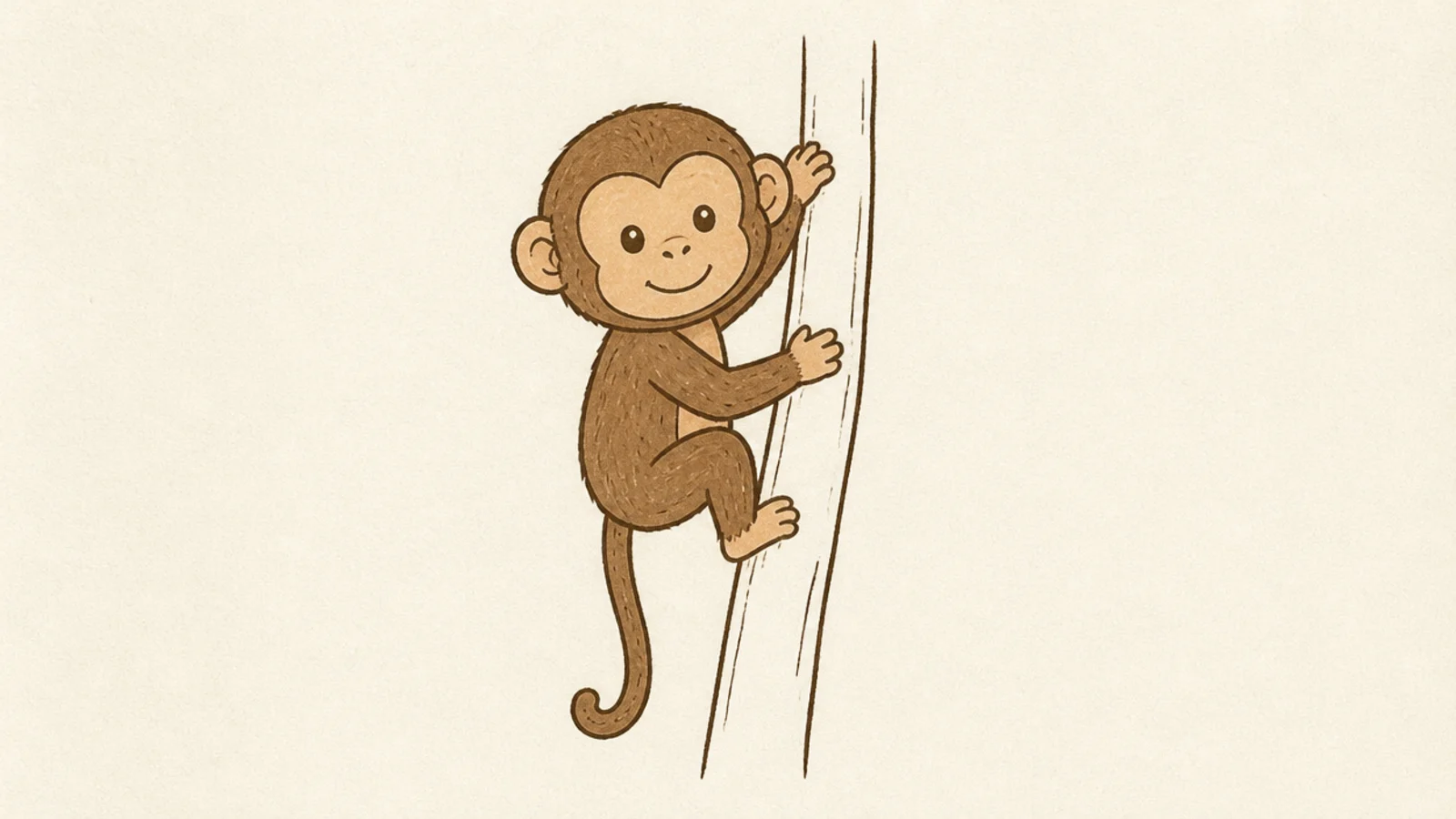 An easy monkey climbing up a tree trunk