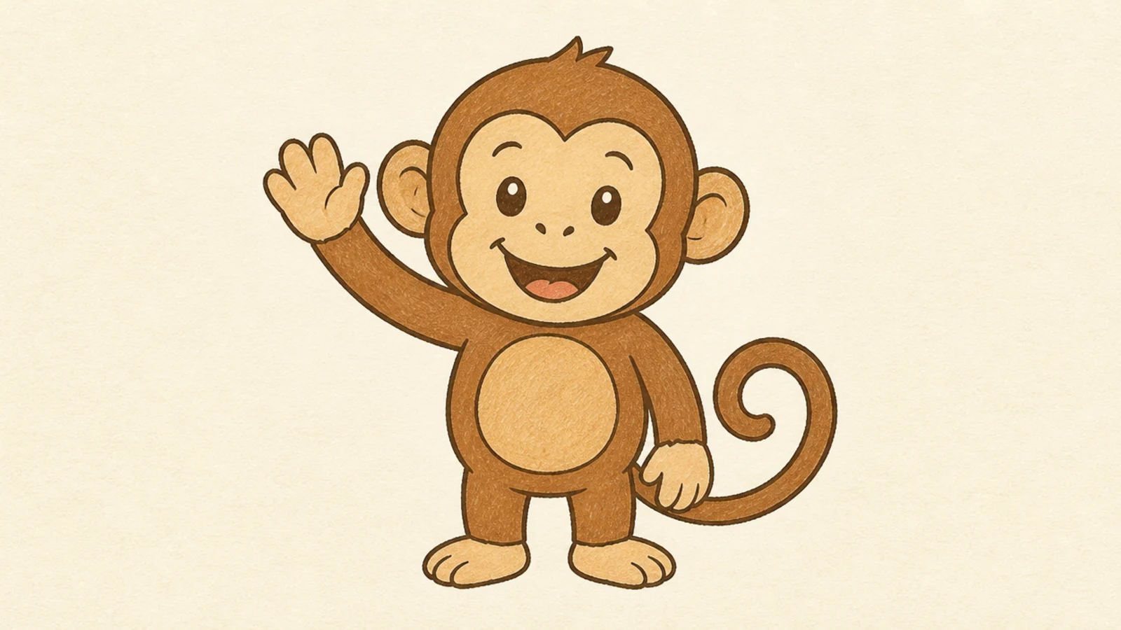 A friendly easy monkey raising one arm in a wave