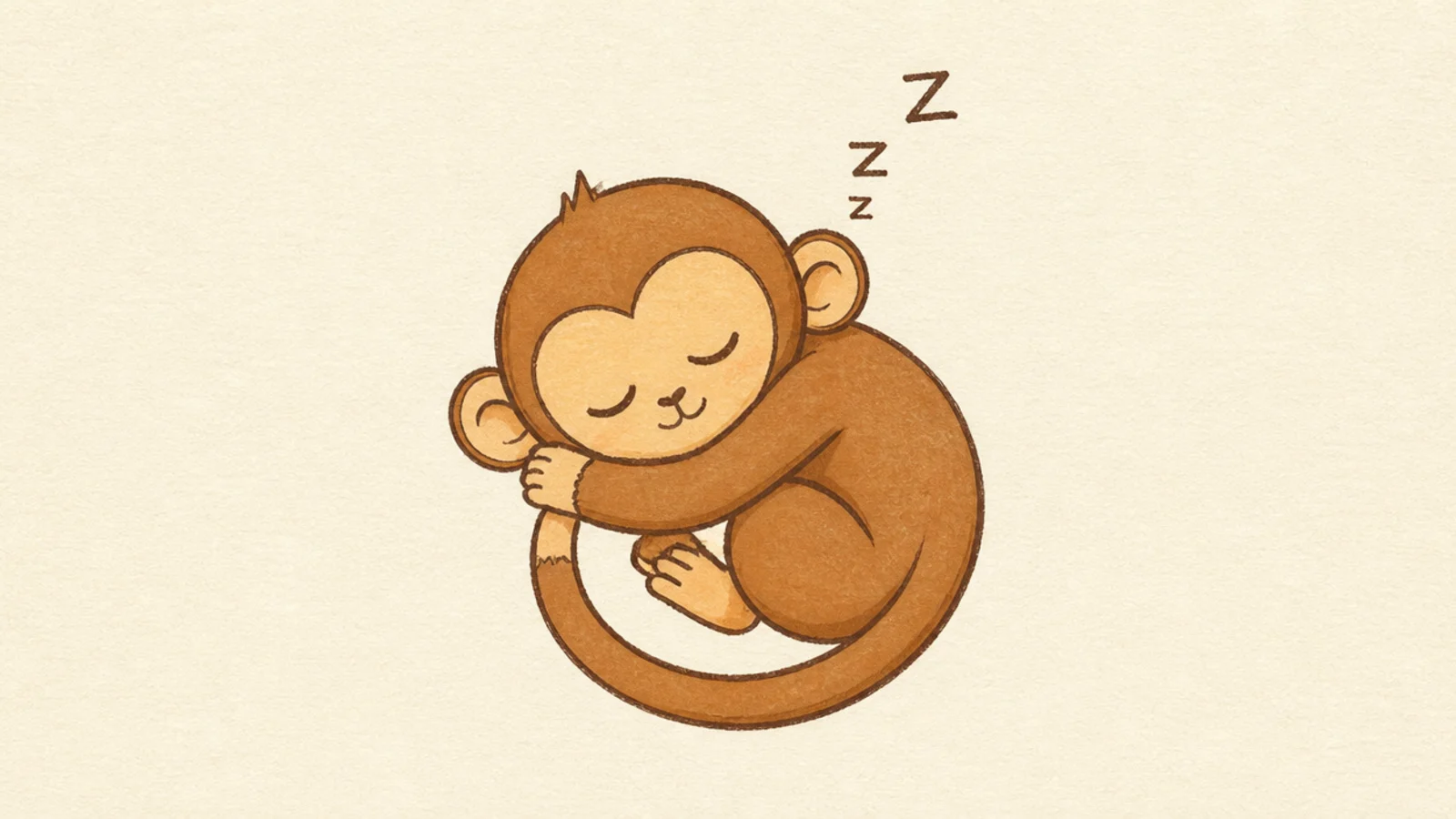 An easy monkey curled up asleep with closed eyes