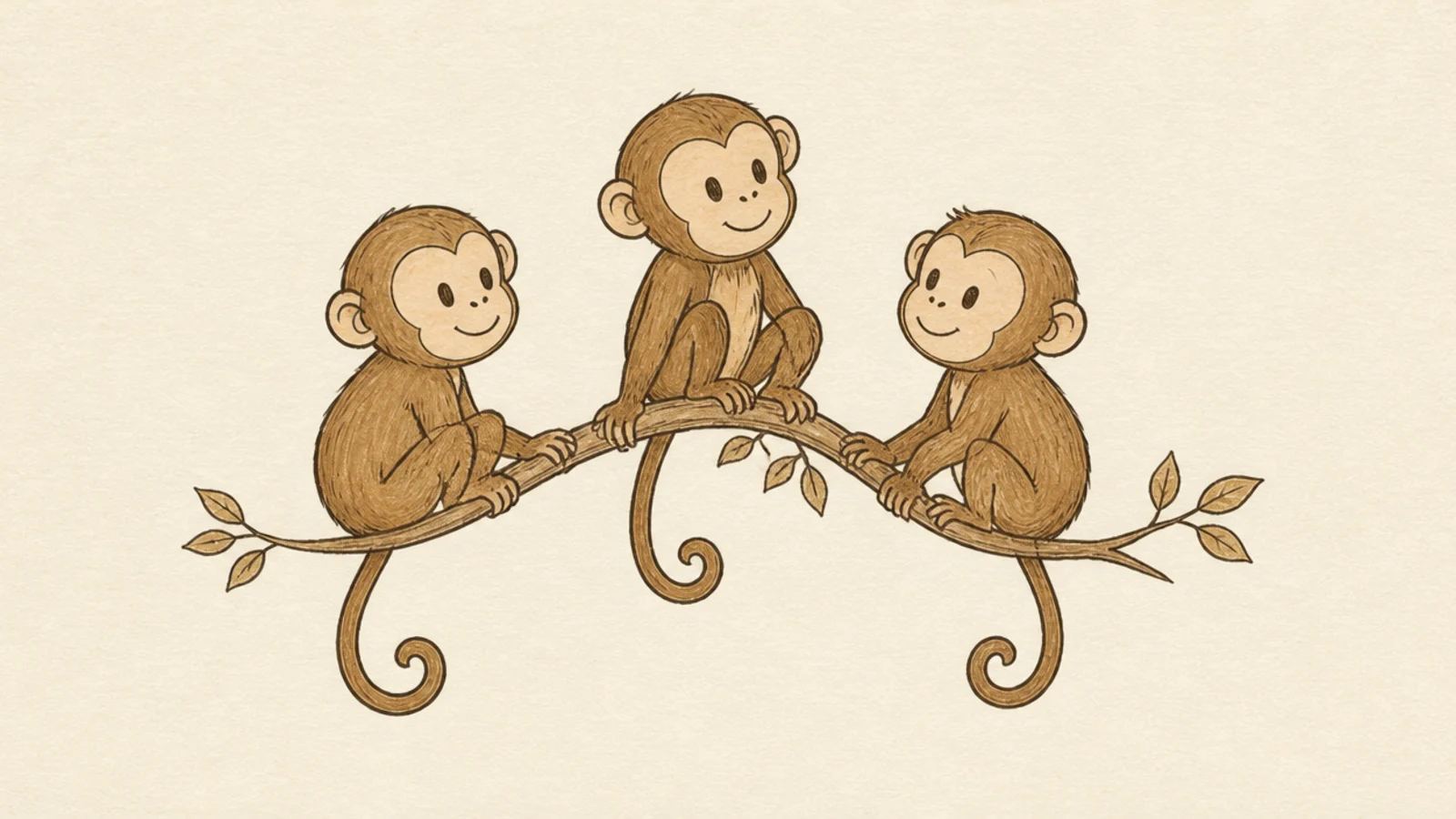 Three easy monkeys grouped at different heights