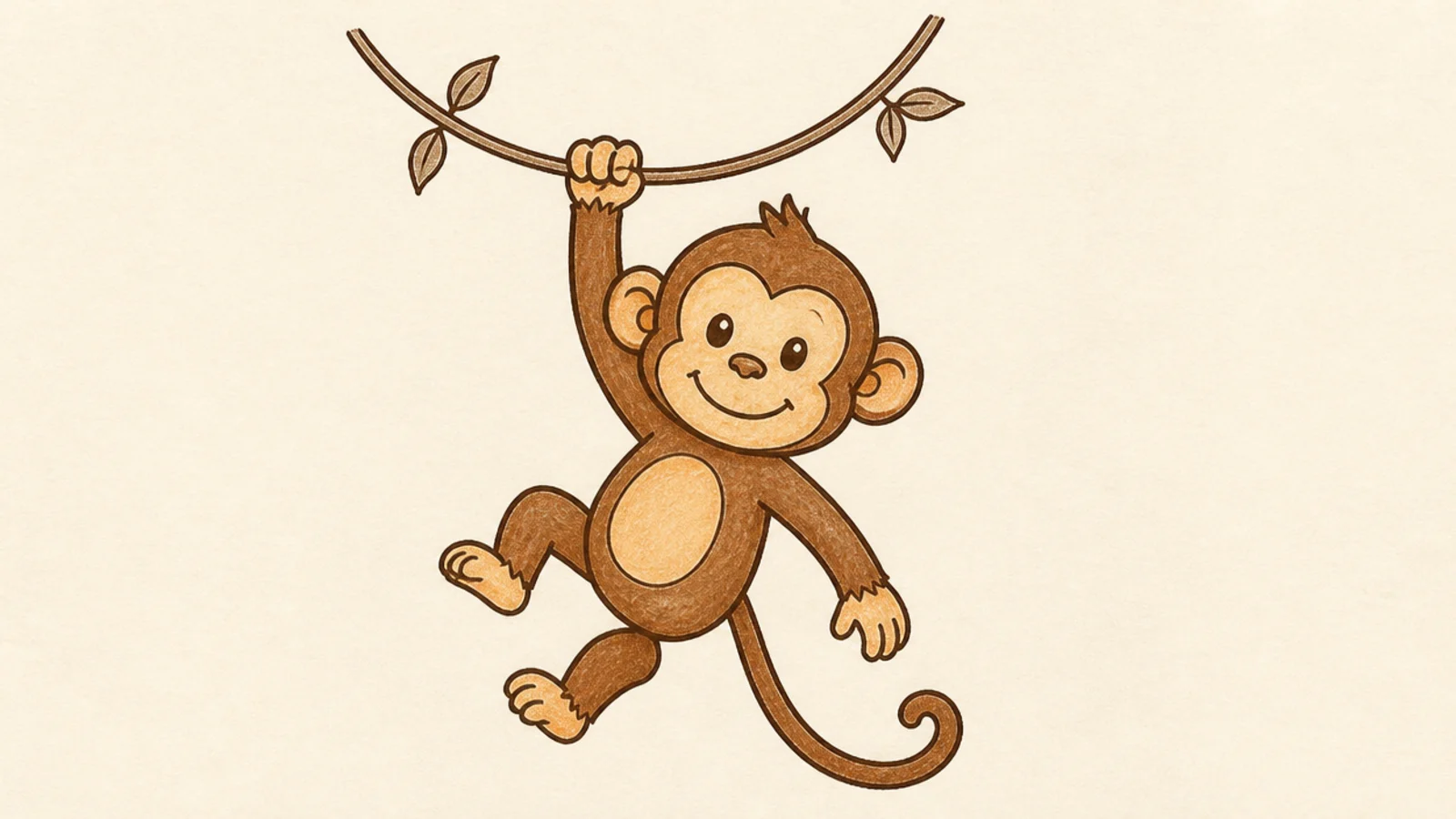 An easy monkey swinging from a curved jungle vine