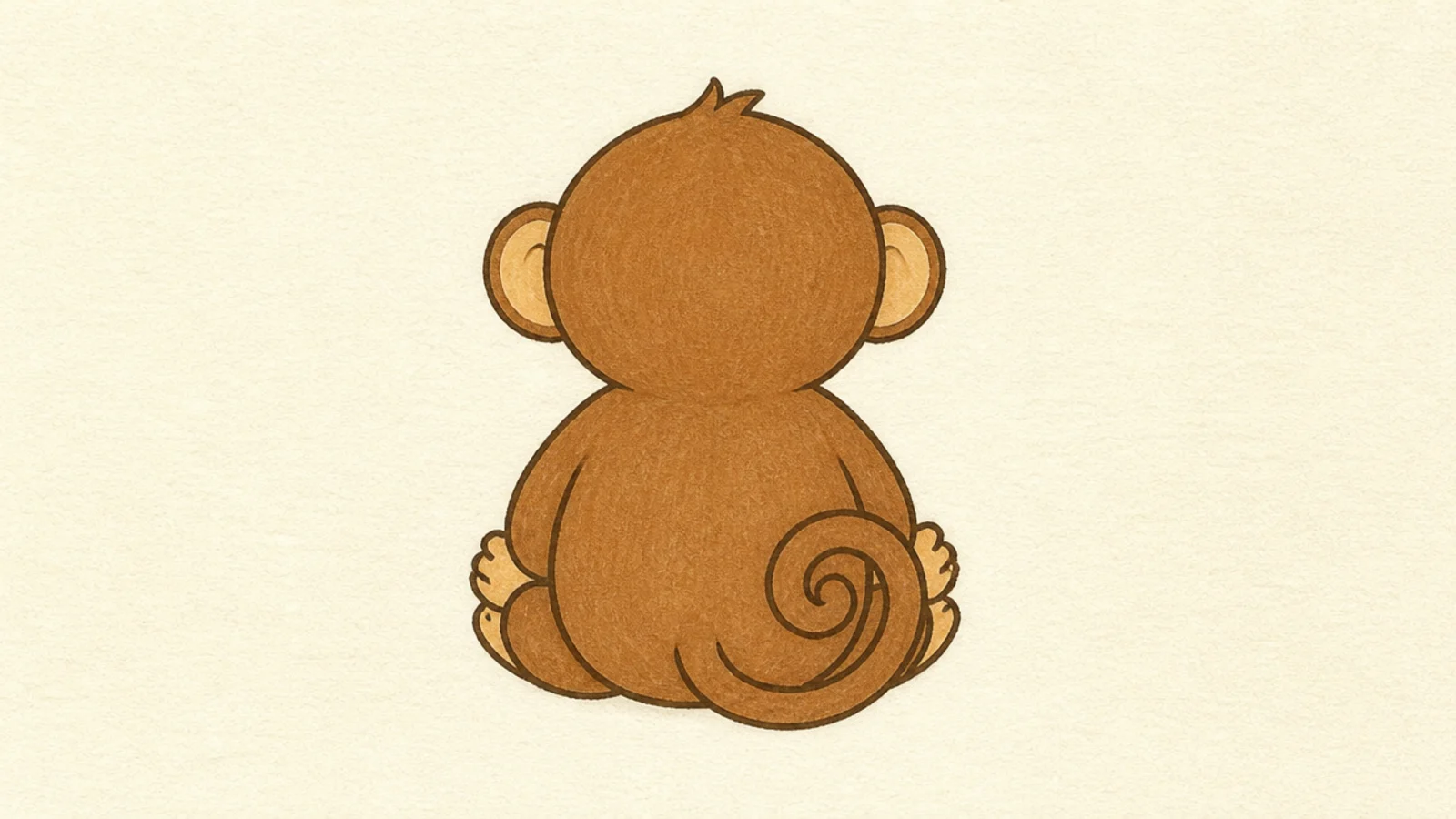 An easy monkey seen from behind with a curled tail