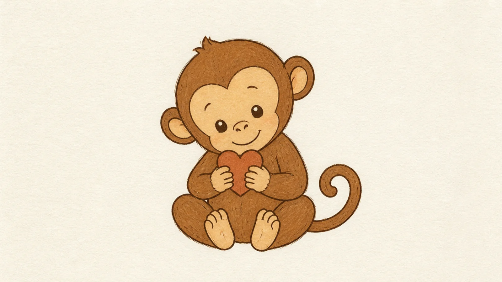 An easy monkey holding a small heart in both hands