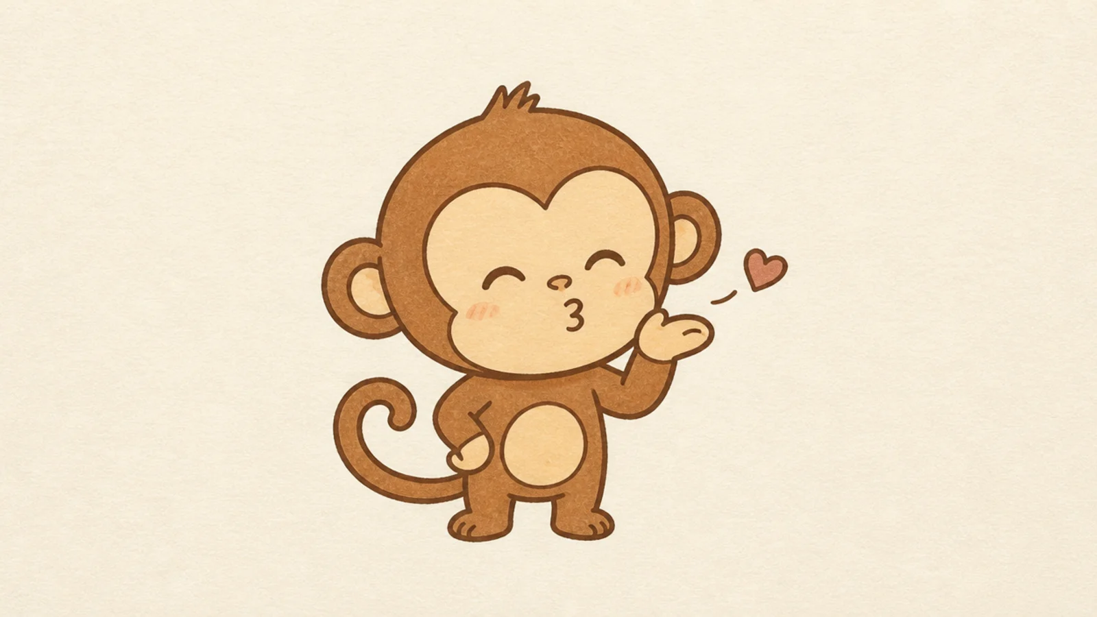 An easy monkey blowing a kiss with a small heart
