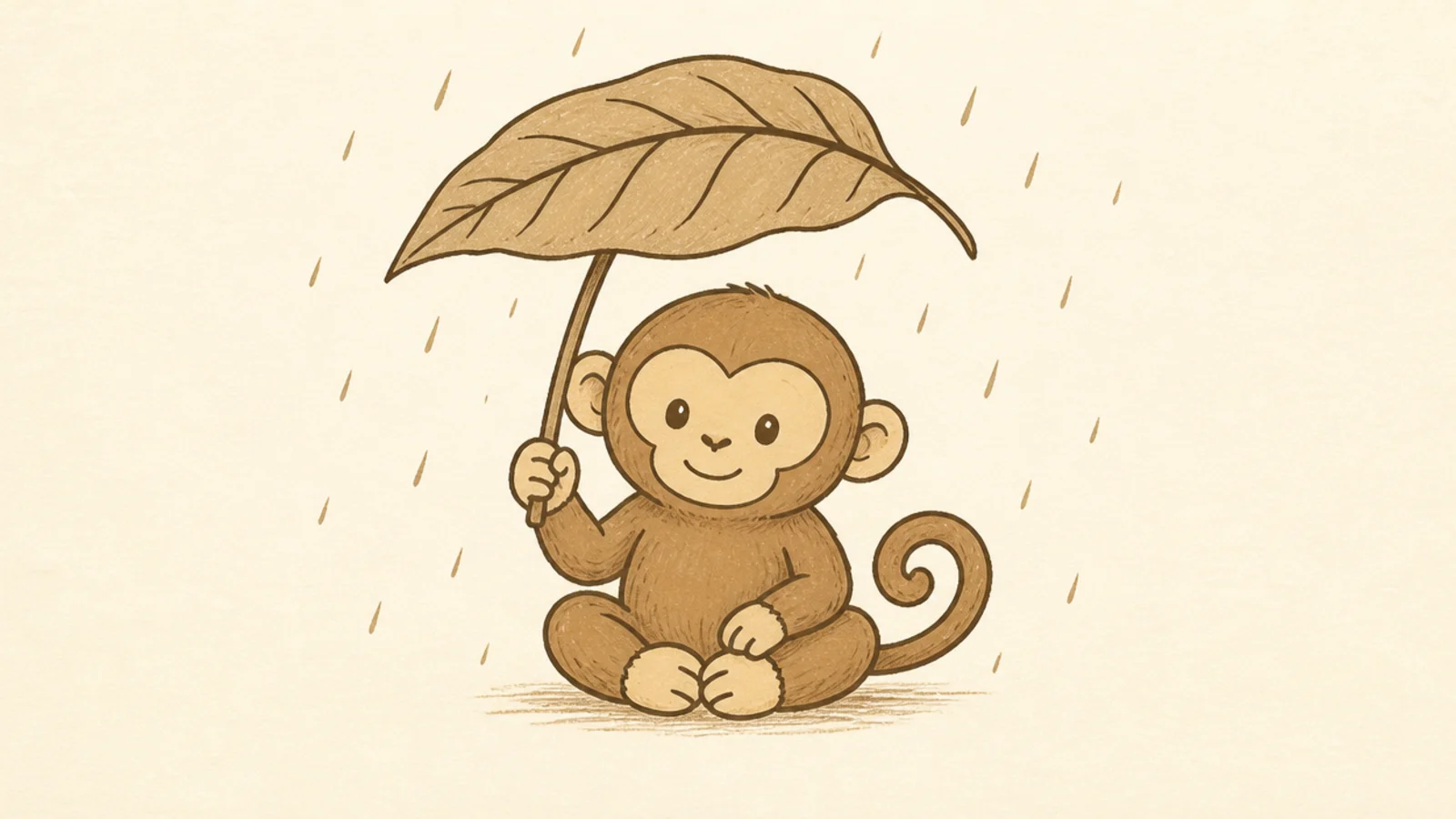 An easy monkey holding a big leaf overhead like an umbrella