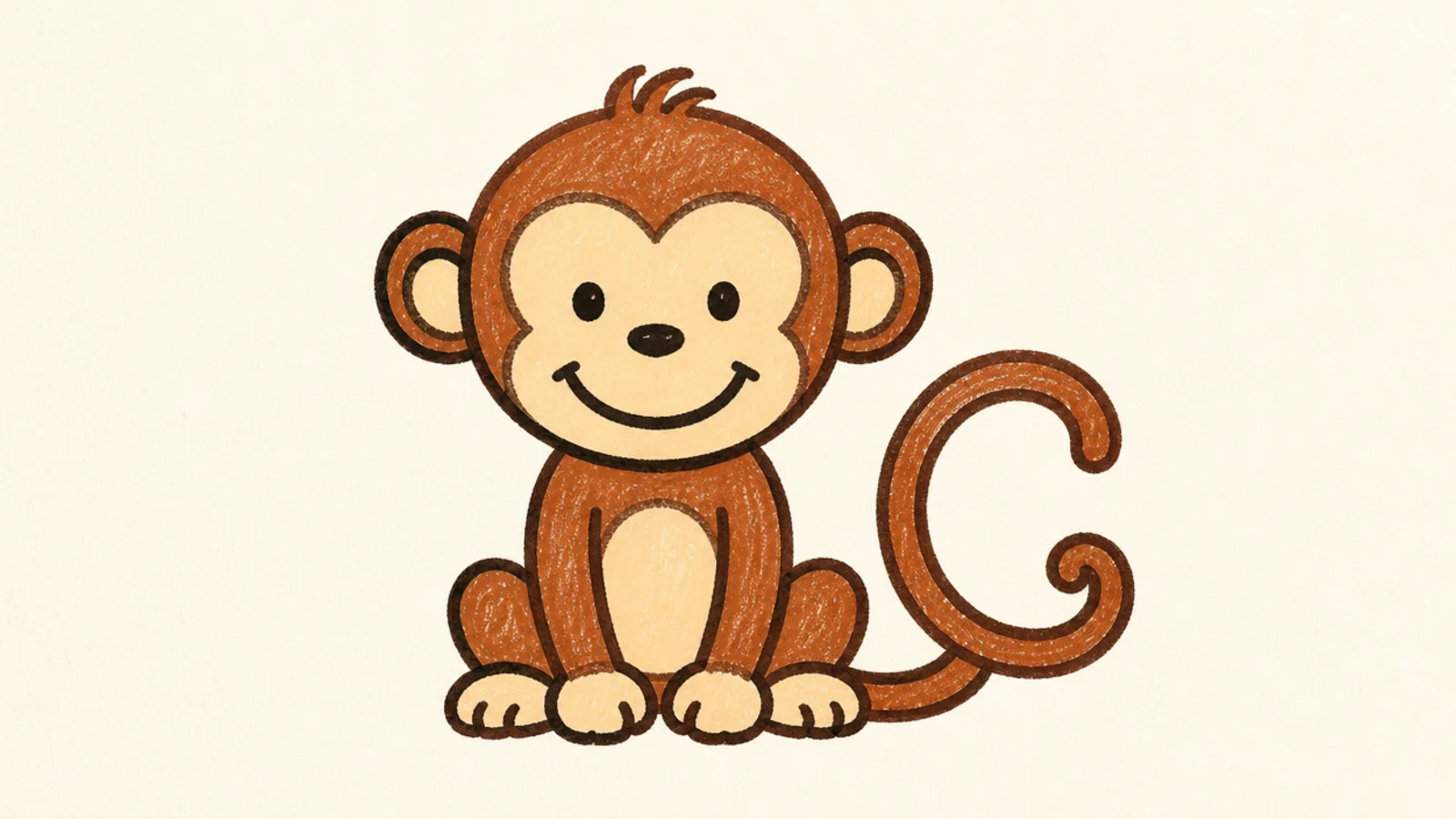 A kid-friendly monkey with a curly letter-C tail